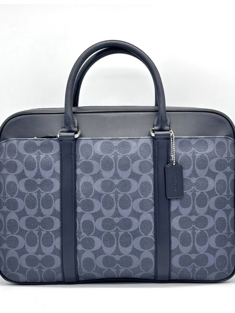 Coach Perry Slim Briefcase Laptop Bag Navy Blue Signature Coated Canvas F59057